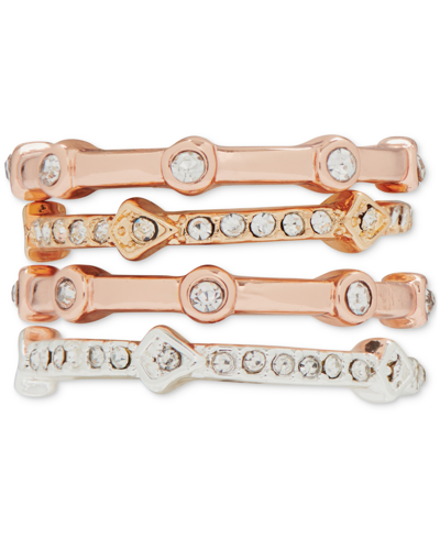 Lucky Brand Tri-tone 4-pc. Set Pave Thin Stack Rings In Rose Gold