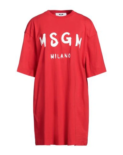 Msgm Woman Short Dress Coral Size M Cotton In Red