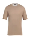 +39 Masq Man Sweater Camel Size 40 Silk In Beige