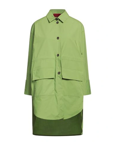 Co. Go Woman Overcoat & Trench Coat Green Size 6 Cotton, Elastane