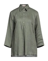 Camicettasnob Woman Blouse Military Green Size 10 Linen In Green