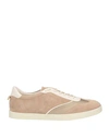 Emporio Armani Woman Sneakers Beige Size 5.5 Soft Leather, Textile Fibers