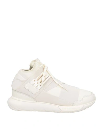 Y-3 Man Sneakers Ivory Size 8.5 Soft Leather, Textile Fibers In White