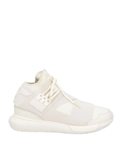 Y-3 Man Sneakers Ivory Size 12 Soft Leather, Textile Fibers In White