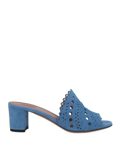 Alaïa Woman Sandals Pastel Blue Size 8 Leather