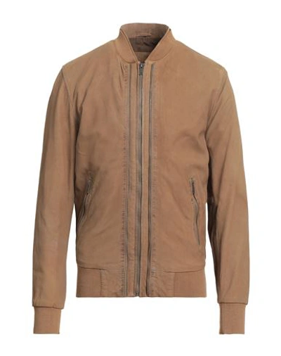 Freaky Nation Man Jacket Khaki Size Xxl Soft Leather, Cotton In Beige