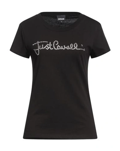 Just Cavalli Woman T-shirt Black Size Xs Cotton, Glass