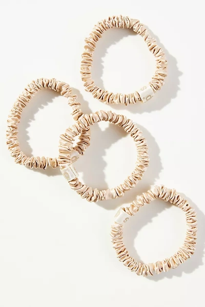 Slip Back To Basics Pure Silk Skinny Scrunchies In Beige