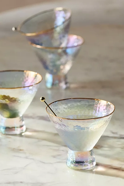 Anthropologie Zaza Lustered Stemless Martini Glasses, Set Of 4 In Multi