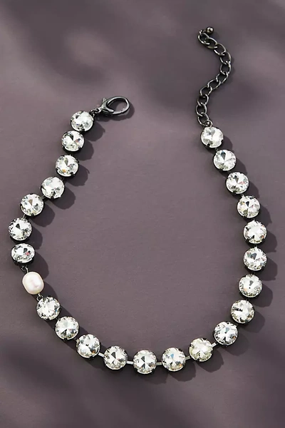 Anthropologie Glitzy Crystal Necklace In Silver