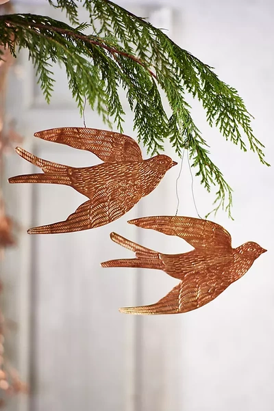 Terrain Golden Bird Ornaments, Set Of 2 In Brown