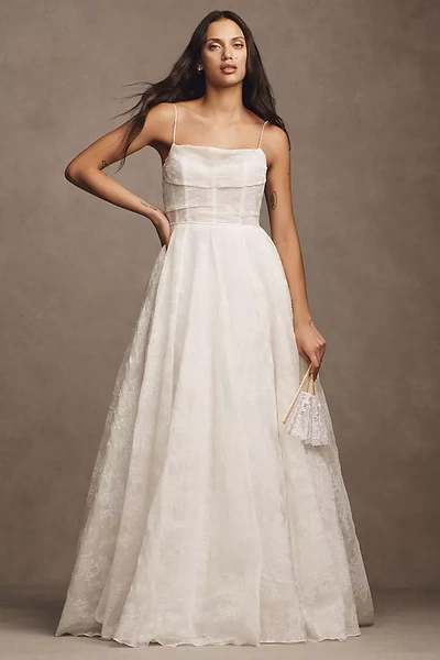 Jenny Yoo Aveline Cowl-neck Silk Organza Wedding Gown In White