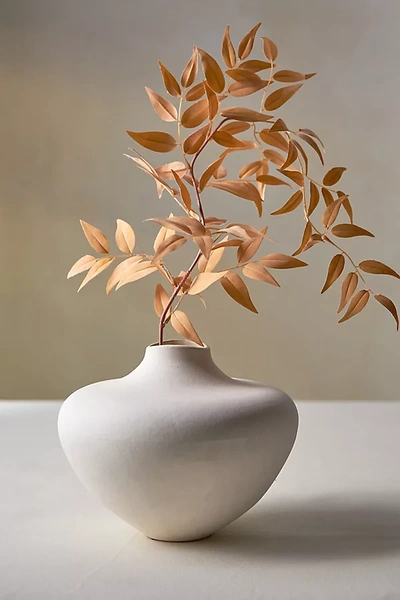 Terrain Organic Ceramic Vase, Short Neutral In Gray