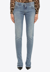Dolce & Gabbana Logo-patch Low-rise Bootcut Jeans In Blue
