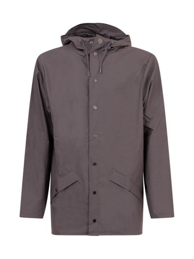 Rains Drawstring Hooded Coat In Grey