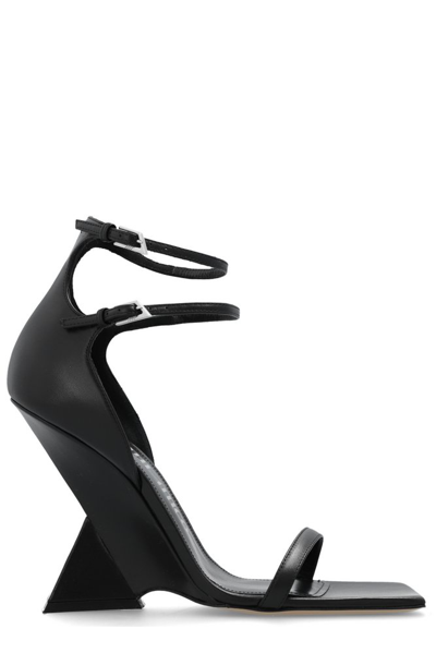 Attico The  Grace Ankle Strap Wedge Sandals In Black