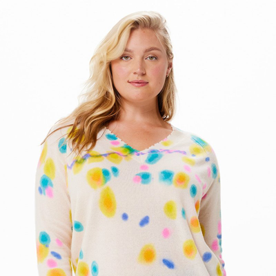 Minnie Rose Women's Plus Size Cash Tie-dye Cashmere Sweater In White