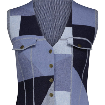Minnie Rose Viscose Patchwork Button Up Vest In Blue