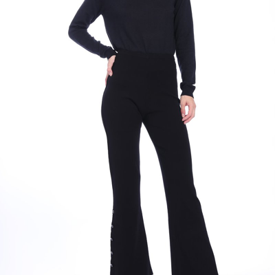 Minnie Rose Viscose Flared Pants With Rose Buttons In Black
