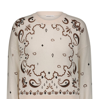 Minnie Rose Cotton Cashmere Bandana Print Crew Sweater In Brown
