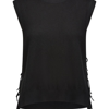 Minnie Rose Cashmere Side Tie Vest With Fringe In Black