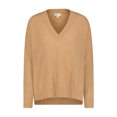 Minnie Rose Cashmere Long And Lean V Neck Sweater In Brown