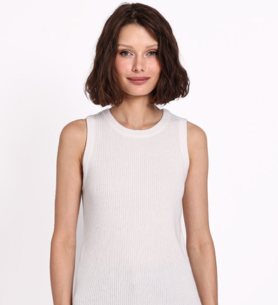Minnie Rose Cashmere Ribbed Tank In White