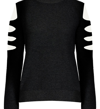 Minnie Rose Cotton Cashmere Crew With Cut Out Details In Black