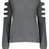 Minnie Rose Cotton Cashmere Crew With Cut Out Details In Grey