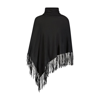 Minnie Rose Cashmere Cowl Neck Open Stitch Poncho With Fringe In Black
