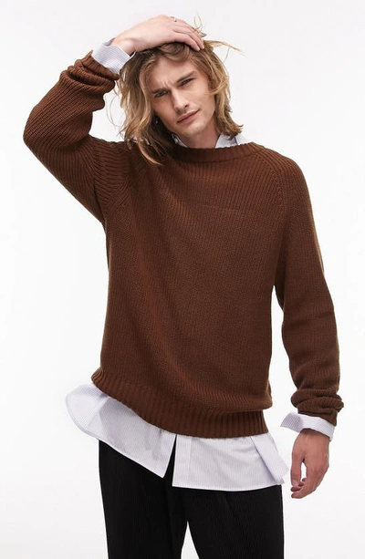 Topman Fisherman Sweater In Brown