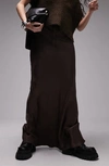 Topshop Satin Drawstring Maxi Skirt In Burnt Chocolate-brown