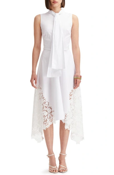 Oscar De La Renta Gardenia Lace-detail Cotton Poplin Dress In White