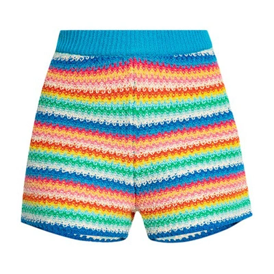 Alanui Over The Rainbow Striped Crocheted Cotton Shorts In Multicolour