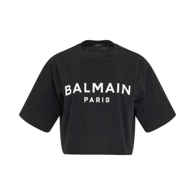 Balmain Logo-print Cropped T-shirt In Black