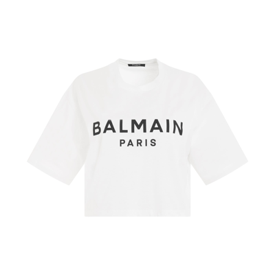 BALMAIN WOMEN'S LOGO PRINT CROPPED T-SHIRT