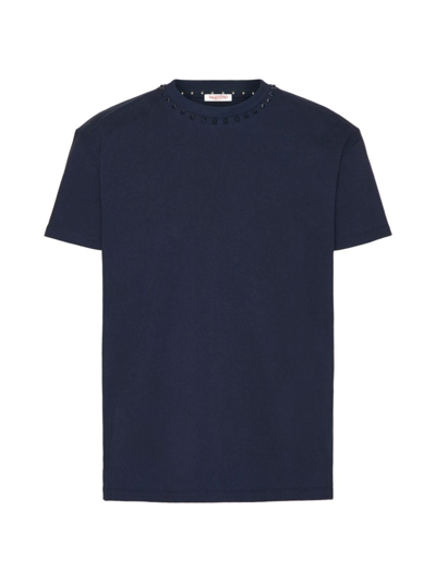 Valentino Men's Cotton Crewneck T-shirt With Untitled Studs In Navy