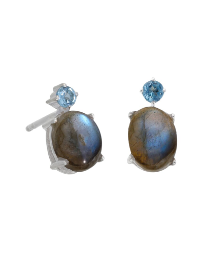 Tiramisu Silver Gemstone Earrings In Blue