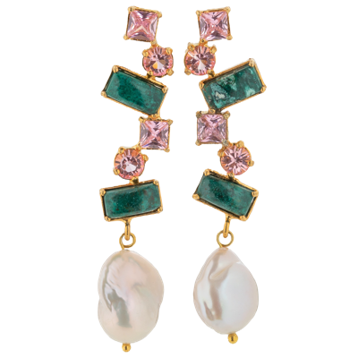 Christie Nicolaides Marita Earrings Turquoise & Pink In Gold