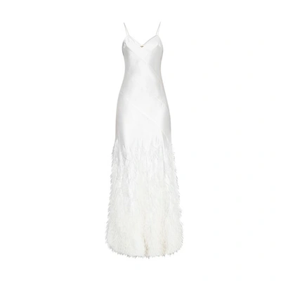 Cult Gaia Hansal Silk Sleeveless Feather Trim Gown In Off White