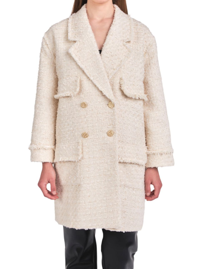 Endless Rose Women's Tweed Fringe Double Breast Coat In Cream