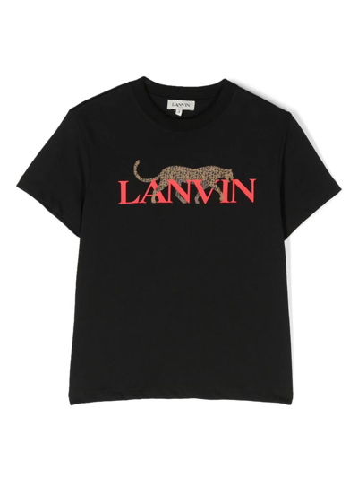 Lanvin Kids' Black Cotton Hobo Cat Logo-print T-shirt In B Nero