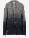 Off-white Distressed Effect Wool Cardigan With Beads Detail In Grey