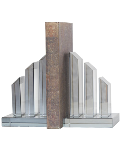 Peyton Lane Set Of 2 Geometric Crystal Pyramid Bookends In Silver
