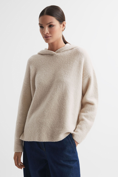 Reiss Ember - Neutral Wool Blend Bouclé Hoodie, M