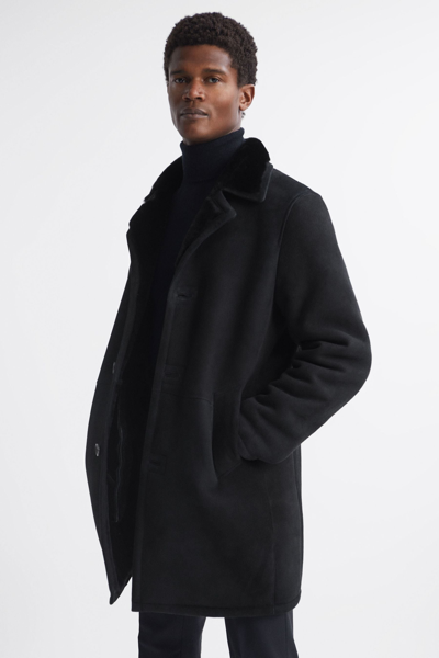 Oscar Jacobson Suede Wool Coat In Black