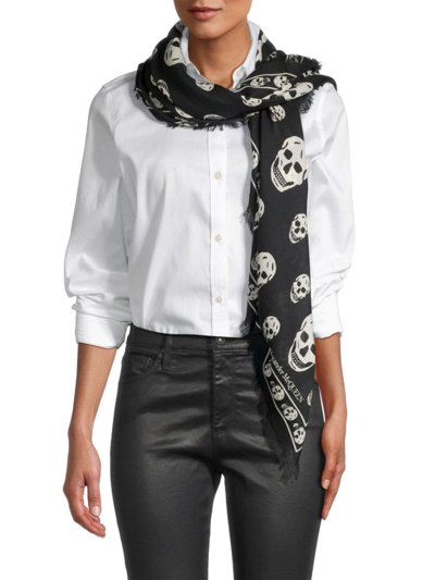 Alexander Mcqueen Skull-print Wool Scarf In Black