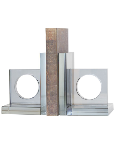 Peyton Lane Set Of 2 Square Crystal Bookends In Silver