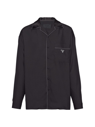Prada Contrasting-trim Pyjama Silk Shirt In Black