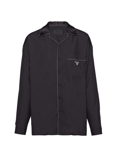 Prada Contrasting-trim Pyjama Silk Shirt In Brown